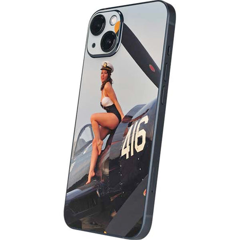 1940s Navy Pin-Up Girl On Corsair Fighter Plane iPhone 14 Skin